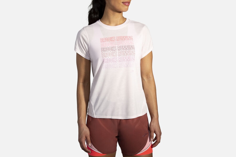 Womens Brooks Distance Graphic Sleeve Tops Rosewater/Brooks Running | 506789-IZF